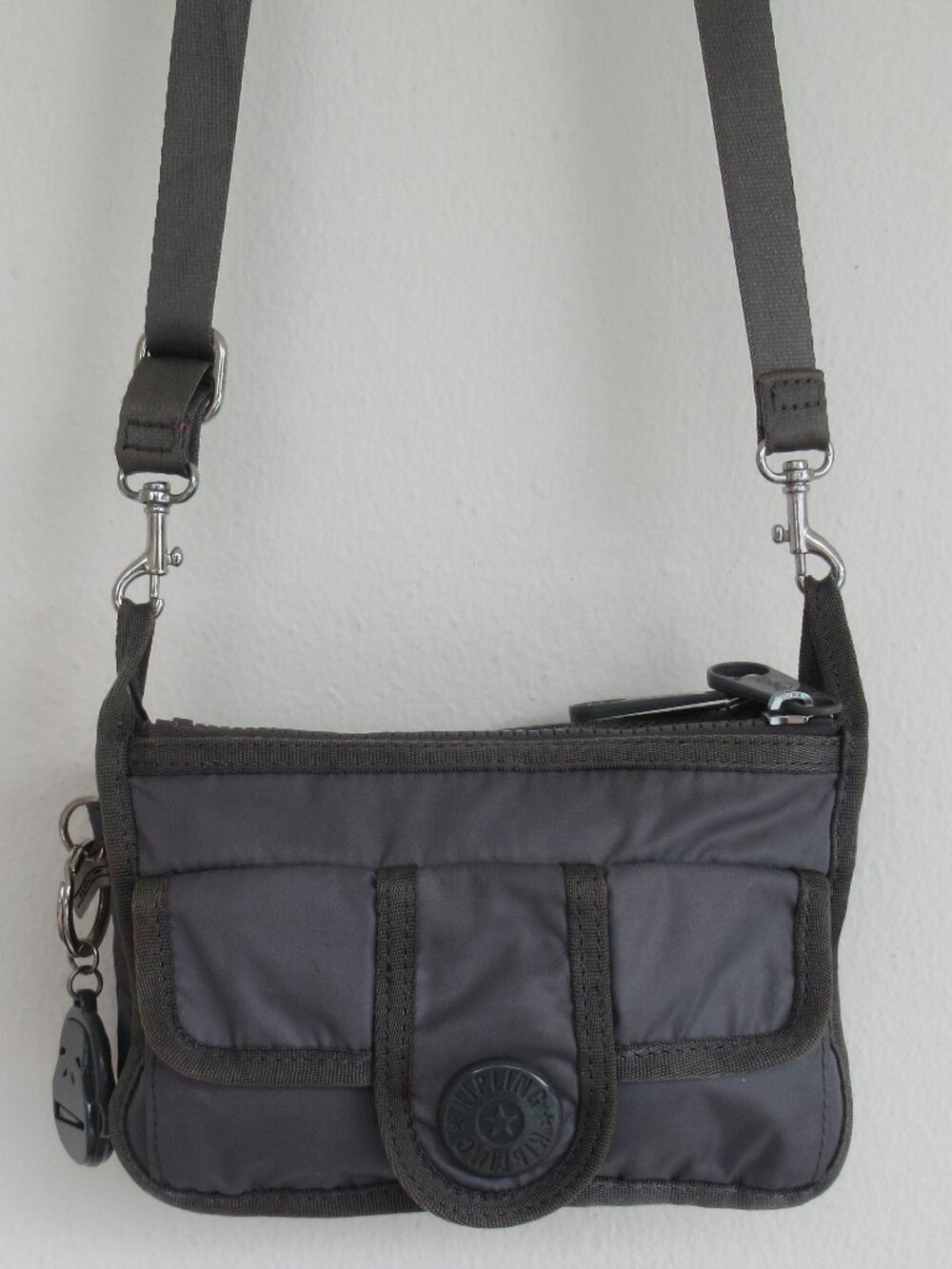 Kipling Mini Crossbody Shoulder or Waist Bag with Adjustable Strap, Nylon Grey